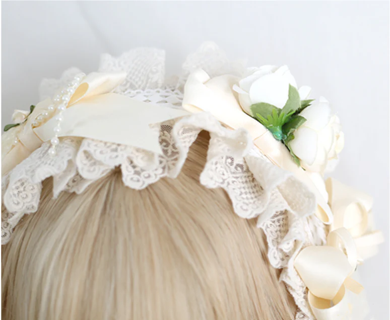 Xiaogui - Sweet Lolita Ivory Lace bow Hair Accessories - Image 23