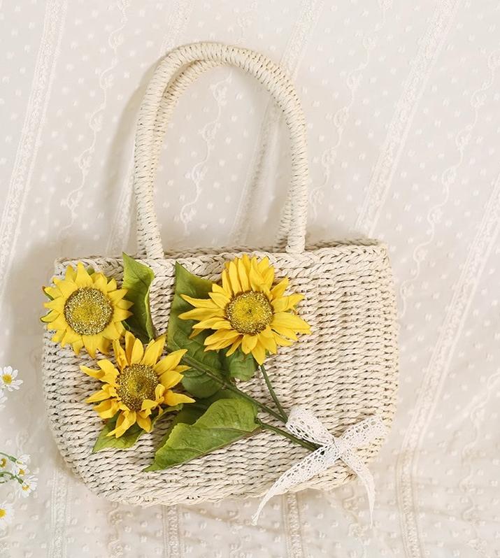 Xiaogui - Daily Lolita Bag Sunflower Straw Shopping Bag - Image 2