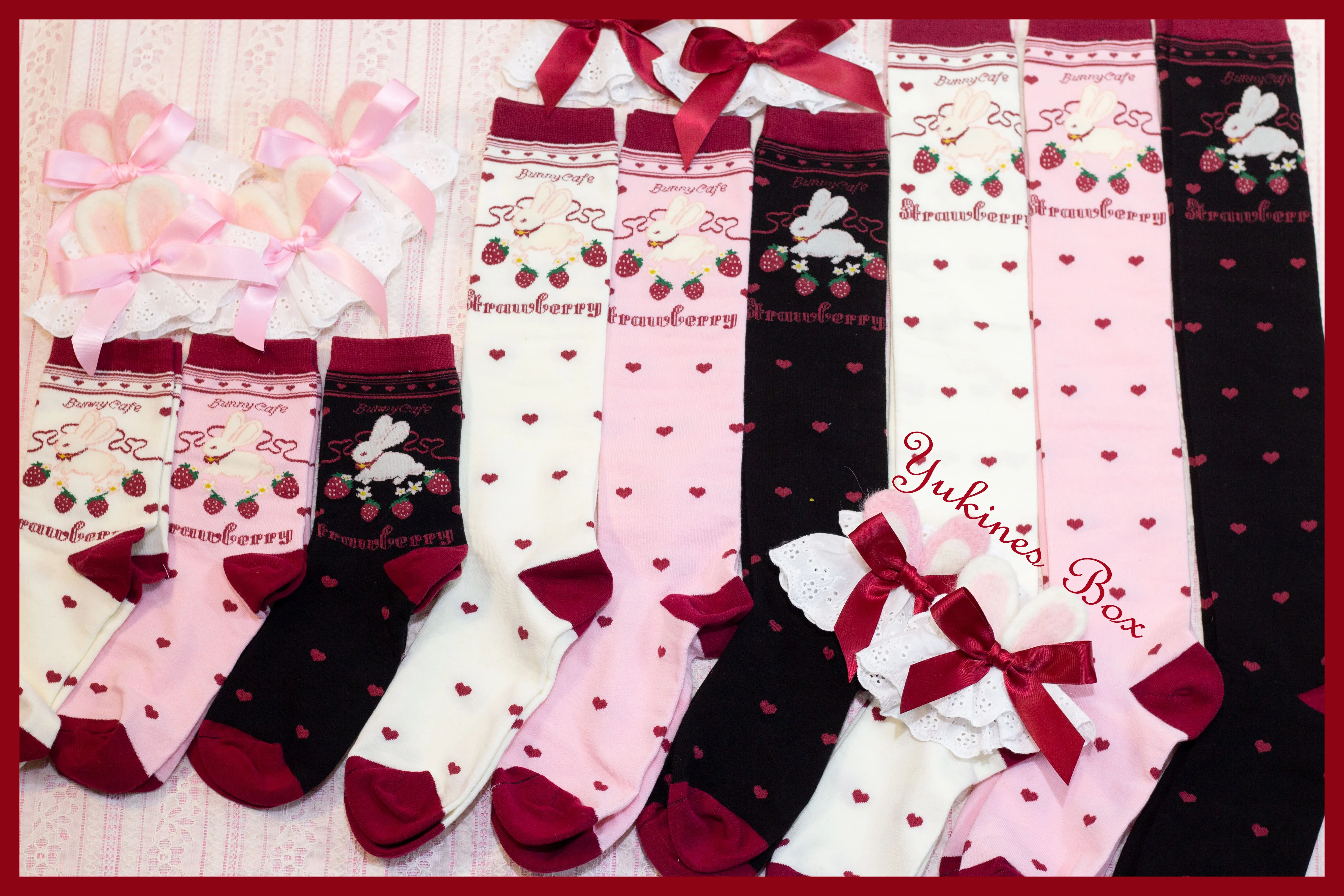 Kawaii Lolita Strawberry Bunny Print Socks - Image 3