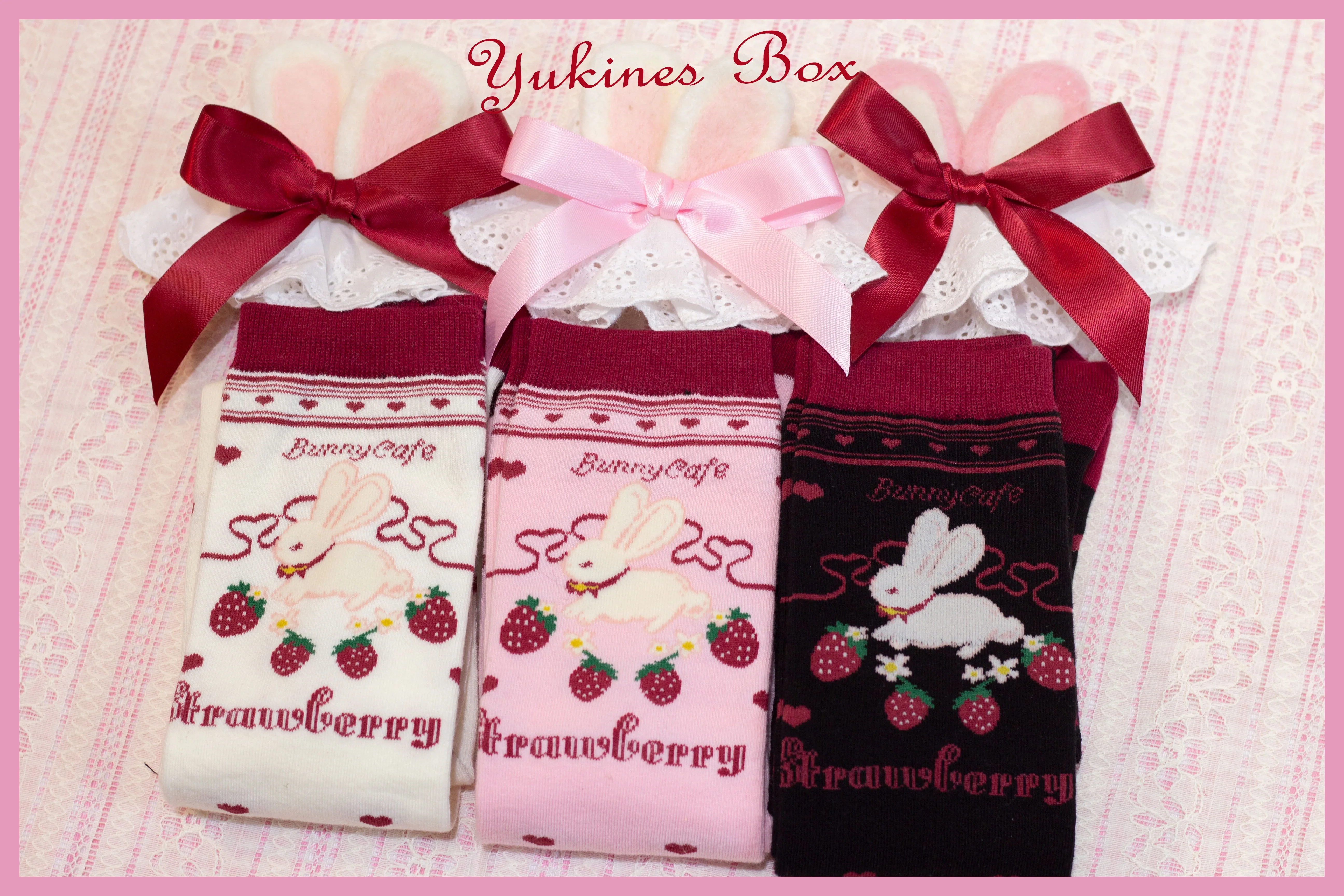 Kawaii Lolita Strawberry Bunny Print Socks - Image 4